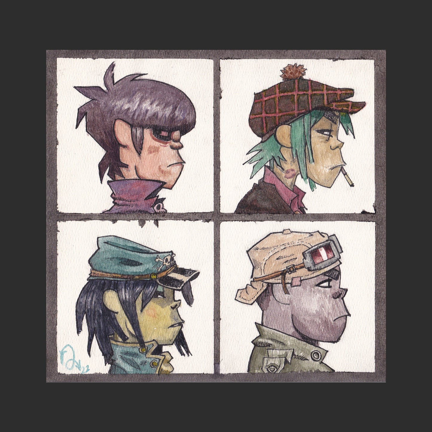 ORIGINAL Gorillaz Demon Days Album Cover Watercolor Painting