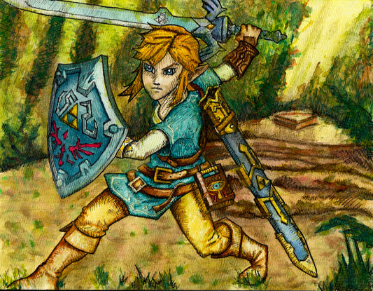 PRINT- Link with Master Sword from Breath of the Wild -Watercolor Painting (print)